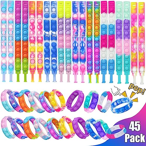 45 Pop Bracelet, Pop Push It, Pop Bubble Fidget Bracelet Toy, Bracelet Children's Set, Fidget Toys Set, Simple Fidget Toy Bracelet, Baby Sensory Toy for Children/Adults von SJOAUET