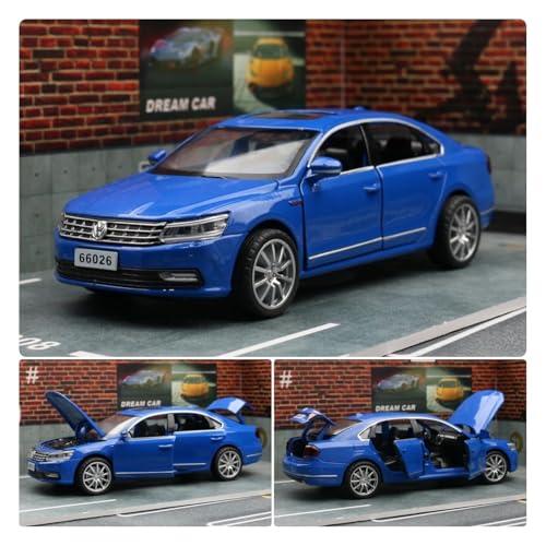 SJOIOOP Fahrzeugmodelle 1/32 Volkswagen Passat Spielzeugauto Modell Druckguss Legierung Metall Miniatur Sound & Licht Zurückziehen 1:32 Sammlung Geschenk für Junge Kinder(Blue) von SJOIOOP