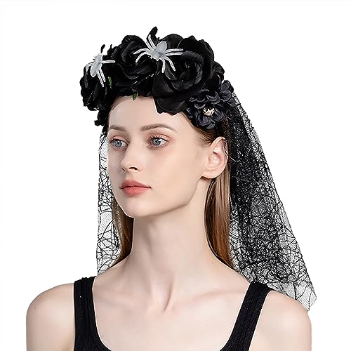 Blumenkranz Halloween Haarreif Skelett Spinne Stirnband mit Schleier Tag der Toten Kopfschmuck Cosplay Party Haarband Gothic Krone Haarschmuck Kostüm Accessoires für Maskerade Fasching Karneval Blumenkranz Halloween Haarreif Skelett Spinne Stirnband mit Schleier Tag der Toten Kopfschmuck Cosplay Party Haarband Gothic Krone Haarschmuck Kostüm Accessoires für Maskerade Fasching Karneval von SJTJSPX