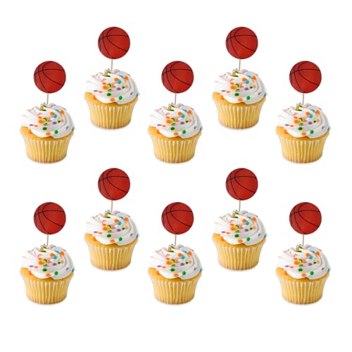 SJUIEO 30 stücke Basketball Ball Cupcake Dekorationen Lebensmittel Zahnstocher Baby Taufe Kuchen Sport Ball Thema Kinder Geburtstag Party Dekoration von SJUIEO