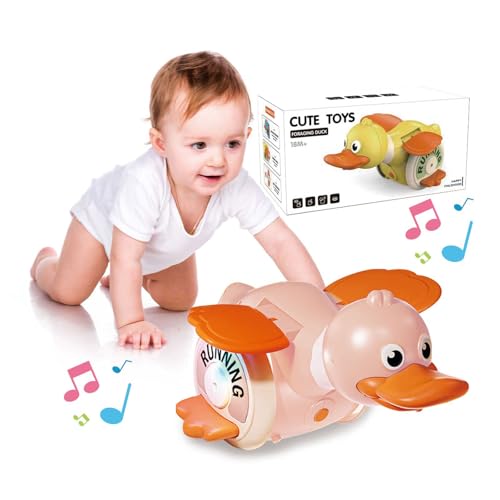 SJYIH Krabbelnde Futtersuch-Enten – Baby Geschenk 3-12 Monate. Laufende, tanzende Enten mit Licht, Musik & Hindernisvermeidung, Wiederaufladbar – Sinnesentwicklungsspielzeug von SJYIH