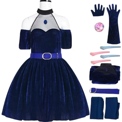 Mizi Cosplay Alienstage dunkelblaues schulterfreies Kleid-Set mit Perücke Handschuhen Socken Gürtel Halloween-Karnevalsparty-Auftritt Anime-Kostüm für Erwachsene (Blau, X-Large) von SJZZXU