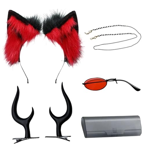 SJZZXU Alastor Cosplay Kostüm Hazbinhotel Cosplay Roter Anzug mit Perücke Haarschmuck Brille Halloween Anime Kostüm (2, Einheitsgröße) von SJZZXU