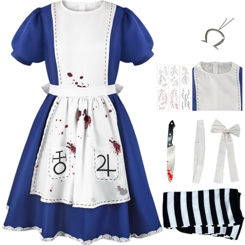 SJZZXU Alicemadness returns Cosplay Kostüm blaues Dienstmädchen-Outfit mit Perücke Halskette Requisiten Halloween-Karnevalsparty-Kostüm (Blau1, M) von SJZZXU