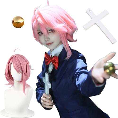 SJZZXU Anime Dandadan Cosplay Shiratoriaira Kostüm Preppy Kurzer Rock mit Rosa Perücke Halloween Outfit (Perücke + Requisiten, Einheitsgröße) von SJZZXU
