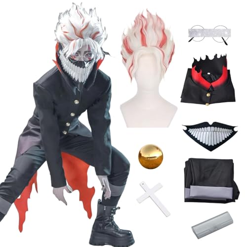 SJZZXU Anime Dandandan Okarun Cosplay mit Maske Kentakakura Cosplay Schwarze Schuluniform mit Brille Perücke Requisiten Halloween Anzug (O+Perücke, S) von SJZZXU