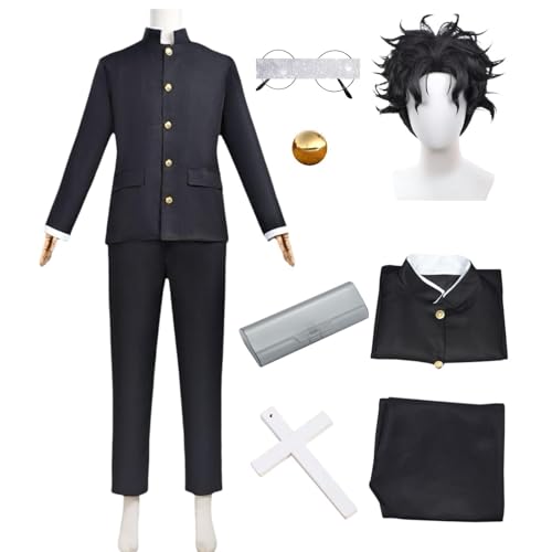 SJZZXU Anime Dandandan Okarun Cosplay mit Maske Kentakakura Cosplay Schwarze Schuluniform mit Brille Perücke Requisiten Halloween Anzug (T+Perücke, M) von SJZZXU