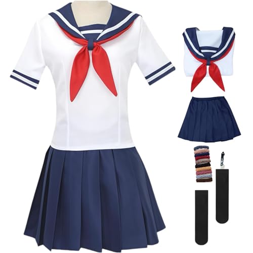 SJZZXU Ayano Aishi Cosplay-Kostüm Yandere Simulator Cosplay Japanische Schuluniform Matrosenanzug für Damen Halloween-Set (Weiß, XS) von SJZZXU