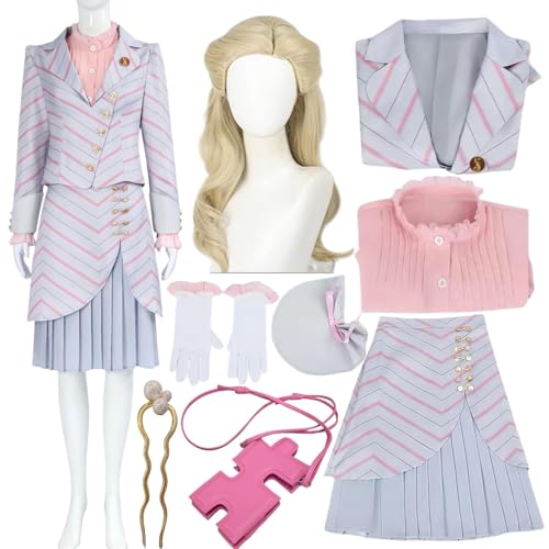 SJZZXU Glinda Kleid Cosplay rosa Anzug Wickedy Glinda Kostüm mit Perücke Zubehör Halloween Party Abendkleid (1 rosa + Perücke, XS) von SJZZXU