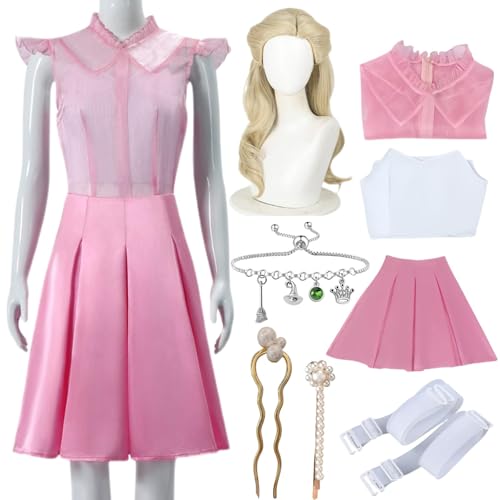 SJZZXU Glinda Kleid Cosplay rosa Anzug Wickedy Glinda Kostüm mit Perücke Zubehör Halloween Party Abendkleid (2 rosa + Perücke, S) von SJZZXU