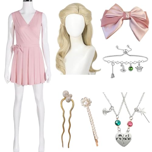 SJZZXU Glinda Kleid Cosplay rosa Anzug Wickedy Glinda Kostüm mit Perücke Zubehör Halloween Party Abendkleid (3 rosa + Perücke, S) von SJZZXU