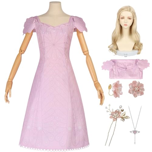 SJZZXU Glinda Kleid Cosplay rosa Anzug Wickedy Glinda Kostüm mit Perücke Zubehör Halloween Party Abendkleid (5 lila + Perücke, 2XL) von SJZZXU