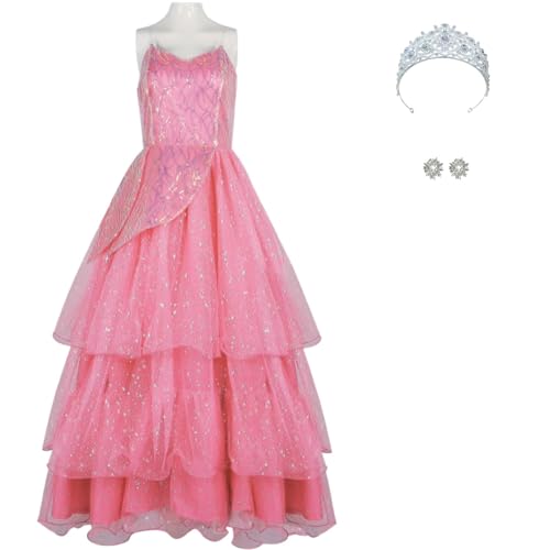 SJZZXU Glinda Kleid Cosplay rosa Anzug Wickedy Glinda Kostüm mit Perücke Zubehör Halloween Party Abendkleid (6 rosa, M) von SJZZXU
