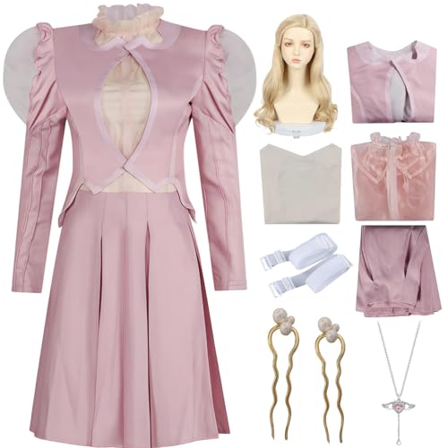 SJZZXU Glinda Kleid Cosplay rosa Anzug Wickedy Glinda Kostüm mit Perücke Zubehör Halloween Party Abendkleid (7 rosa + Perücke, M) von SJZZXU