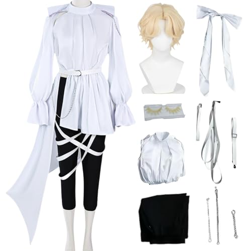 SJZZXU Lucaz Cosplay-Kostüm (Alienstage) – Weißer Anzug mit Perücke für Halloween-Partys (Weiß + Perücke, M) von SJZZXU