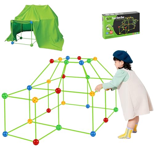 DIY Höhle Bauen Kinder Konstruktionsspielzeug, 155 Pcs Kreativ Tipi Kinderzelt Fortress Bastelset ab 5 6 7 8 9+ Jahre, Tunnel Kinder, Indoor Outdoor Spielzeug, Geschenke für Mädchen Jungen von SK MISS