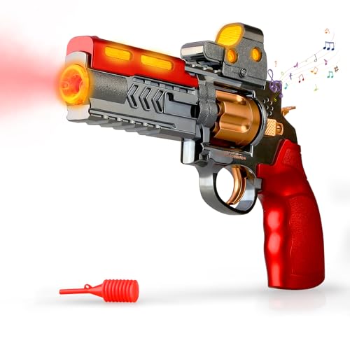 SK MISS Batteriebetriebener Spielzeug Pistole Blaster für Kinder ab 3+ Jahren, Licht-Sound-Effekte mit Wassernebel, Revolver-Spielzeugpistole für Jungen Mädchen (Rot) von SK MISS