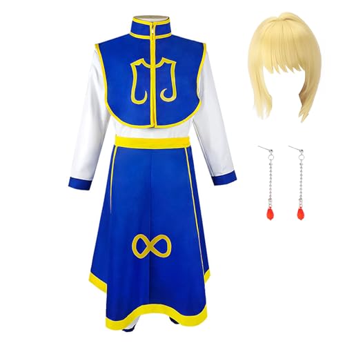 SKAYWHUK Anime Kurapika Cosplay Kostüm Kurapika Blau Weiß Umhang Rock Ohrringe Perücke Halloween Outfit Komplettes Set von SKAYWHUK