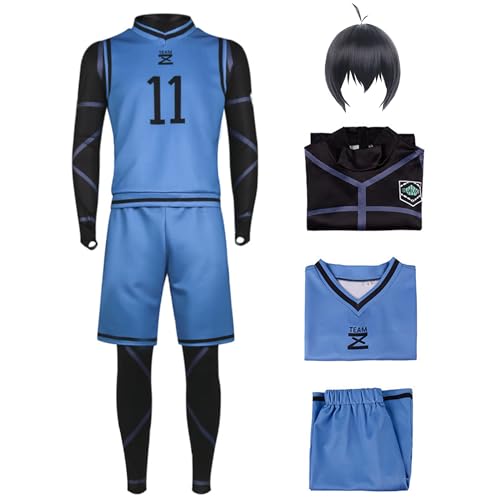 SKAYWHUK Blue Lock Jersey Kostüm Lsagi Yoichi Bachira Meguru Anime Figur Fußball Sportbekleidung mit Perücke Cosplay Outfit von SKAYWHUK