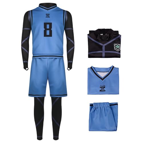 SKAYWHUK Blue Lock Jersey Kostüm Lsagi Yoichi Bachira Meguru Anime Figur Fußball Sportbekleidung mit Perücke Cosplay Outfit von SKAYWHUK