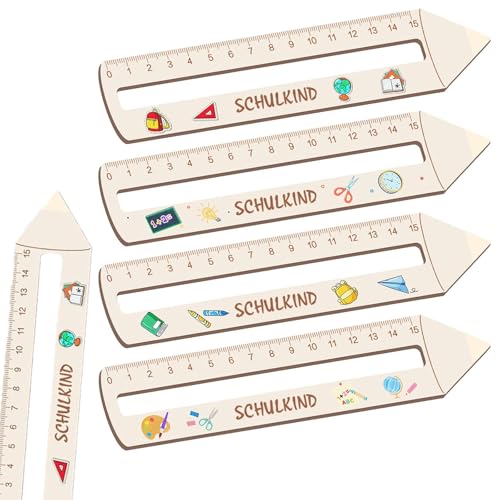 SKDFHOD Personalisiertes Lineal zur Einschulung, Lesehilfe Lineal, 4 Stück Lesehilfe Lineal, Lesezeichen Holz Lineal, Geschenke für Mädchen und Jungen zum Schulanfang. von SKDFHOD