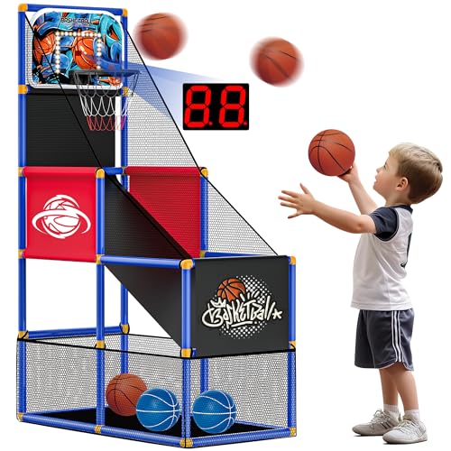 SKERITO Basketball Spielset, Basketballspiel-Set mit 4 Bällen und Reifen für Kinder von 3 4 5 6 7 8 9 10 11 12 Jahren, Indoor-Outdoor-Sport, einfaches Aufbauen, Luftpumpe im Lieferumfang enthalten SKERITO Basketball Spielset, Basketballspiel-Set mit 4 Bällen und Reifen für Kinder von 3 4 5 6 7 8 9 10 11 12 Jahren, Indoor-Outdoor-Sport, einfaches Aufbauen, Luftpumpe im Lieferumfang enthalten von SKERITO