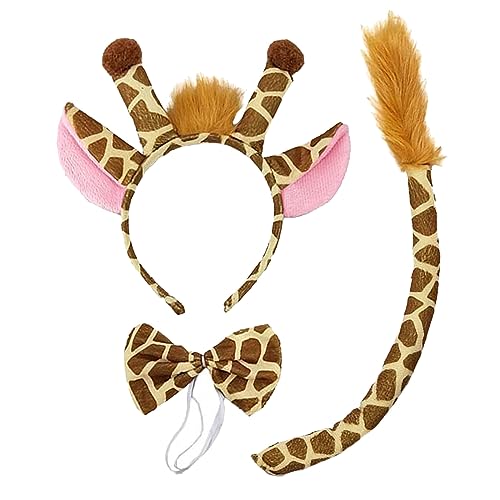 SKHAOVS 3 Stück Giraffe Kostüm Set, Tier-Stirnband Mit Ohr-Schwanz-Fliege, Tier Kostüm, Tierstirnband Für Kinder, Giraffen Kostüm Kinder, für Fasching Karneval Halloween Party von SKHAOVS