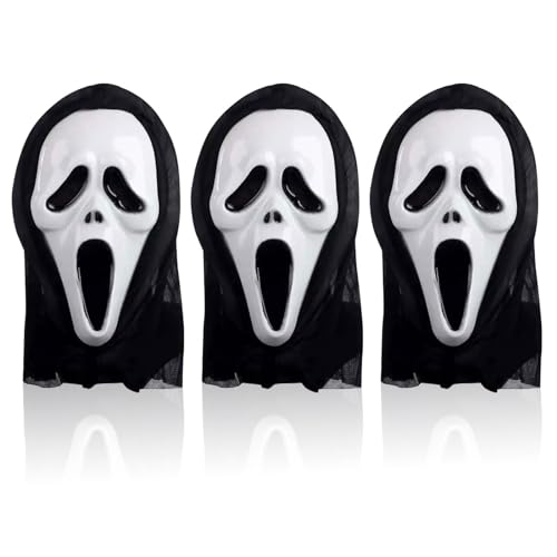 SKHAOVS 3 Stück Scream Maske Killer Maske Erwachsene Halloween Maske Totenkopf Maske Party Maske Horror Maske Gruselige Vollkopf 3D Karneval Fasching Party Totenkopf Kopfbedeckung(Schwarz) von SKHAOVS