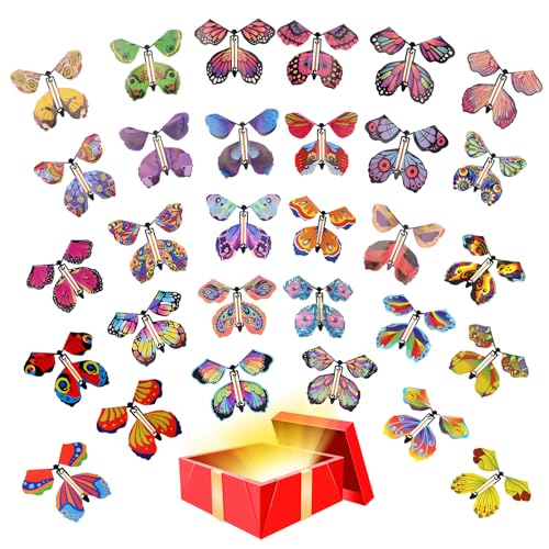 SKHAOVS 38 Stück Magische Fliegende Schmetterling, Flying Butterfly Schmetterlinge Wind up Butterfly, Schmetterling Karte Geburtstagsgeschenke Überraschung für Party, Magische von SKHAOVS