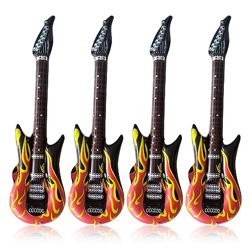 SKHAOVS 4 Stück Aufblasbare Flammen Gitarre, Luftgitarren zum Aufblasen Aufblasbares Rock Musikinstrument Aufblasbare Party Gitarre, Aufblasbare Gitarren Requisiten für Mottopartys, Karneval (90cm) von SKHAOVS