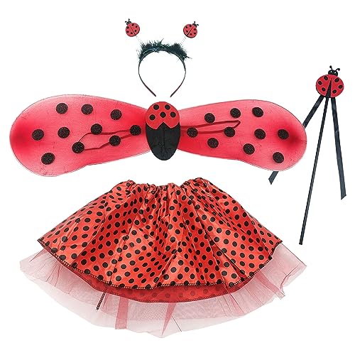 SKHAOVS 4 Stück Marienkäfer Kostüm Set,Haarreif Zauberstab Tutu-Rock,Marienkäfer Flügel,Tier-Marienkäfer-Verkleidung für Mädchen Karneval Halloween Ladybug Party Outfit Urlaubsparty Performance (Rot) SKHAOVS 4 Stück Marienkäfer Kostüm Set,Haarreif Zauberstab Tutu-Rock,Marienkäfer Flügel,Tier-Marienkäfer-Verkleidung für Mädchen Karneval Halloween Ladybug Party Outfit Urlaubsparty Performance (Rot) von SKHAOVS
