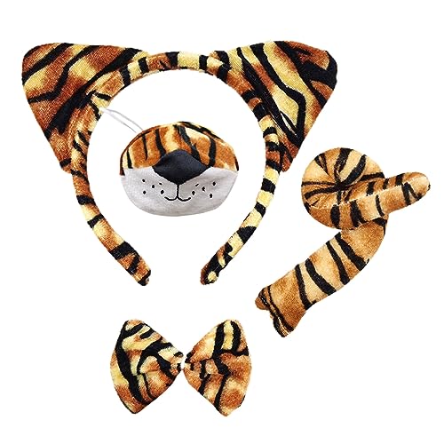 SKHAOVS 4 Stück Tiger Kostüm Set,Anzug mit Tigerohren, Schwanz, Nase und Fliege,Tierkostüm-Set,Tiger-Rollenspiel-Kostüm für Erwachsene Kinder Kindertagsspiele Karnevalsparty Cosplay (4 Stück) von SKHAOVS