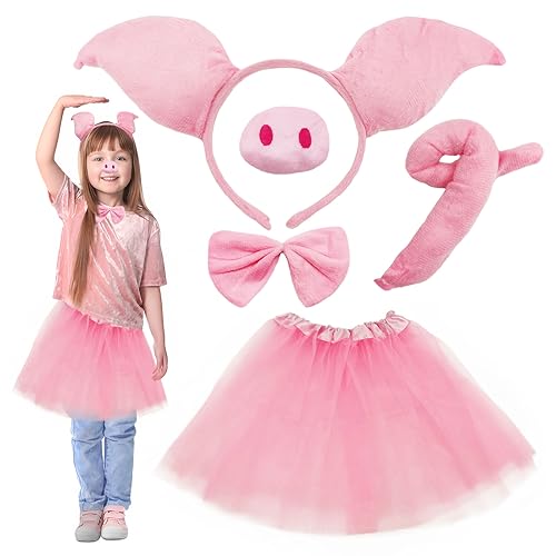 SKHAOVS 5 Pcs Schwein Kostüm Set, Schwein Ohren Stirnband Kinderkostüm Schweineohr mit Fliege Schweinenase Schwanz Ferkel Cosplay, für Kindergeburtstag Karneval Halloween Fasching Party SKHAOVS 5 Pcs Schwein Kostüm Set, Schwein Ohren Stirnband Kinderkostüm Schweineohr mit Fliege Schweinenase Schwanz Ferkel Cosplay, für Kindergeburtstag Karneval Halloween Fasching Party von SKHAOVS