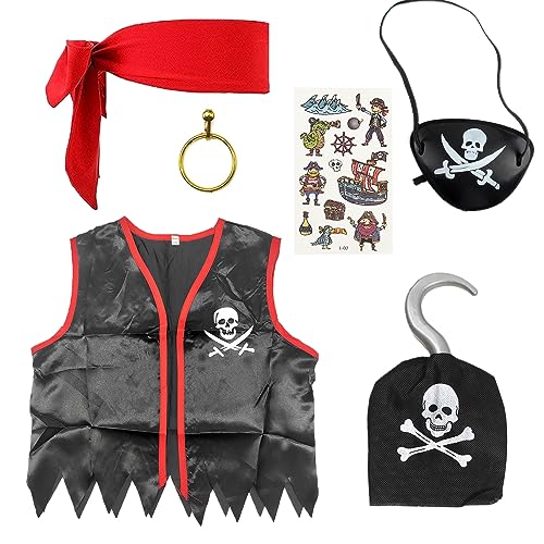 SKHAOVS 6Pcs Piratenkostüm Zubehör, Piratenparty Deko,piratenkostüm kinder,Piraten-Rollenspiel-Kits for Unisex Kids,für Karneval Verkleidung Cosplay Halloween Verkleidungspartys (6Pcs) von SKHAOVS