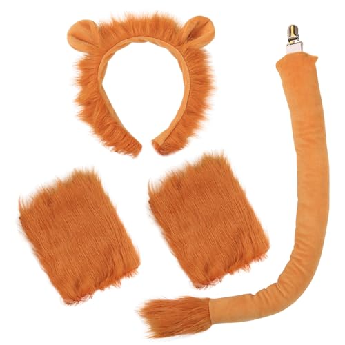 SKHAOVS Löwen Kostüm Set: Löwenohren Stirnband, Löwenschwanz, Pelzige Handschuhe, König der Löwen Haarband Set für Kinder und Erwachsene Cosplay Geburtstag Party Faschingskostüme von SKHAOVS