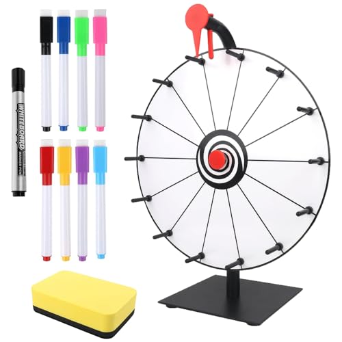 SKIKHN Glücksrad Zum Drehen,30cm Glücksrad Zum Selbstgestalten mit 14 Slots,Spinning Prize Wheel Spielzeug mit Radiergummi und Markierstift,Für Karneval,Gewinnen Von Fortune-Spin-Spielen Schwarz Weiß von SKIKHN