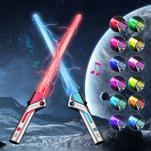 SKIKHN 2 Pcs Laserschwert Kinder, 12 Farben Lichtschwert mit 3D Sound, 2 in 1 Retractable LED Lichtschwert für Kinder, Lightsaber Kinder Geschenk für Halloween Dress Up, Cosplay, Christmas Parteien SKIKHN 2 Pcs Laserschwert Kinder, 12 Farben Lichtschwert mit 3D Sound, 2 in 1 Retractable LED Lichtschwert für Kinder, Lightsaber Kinder Geschenk für Halloween Dress Up, Cosplay, Christmas Parteien von SKIKHN