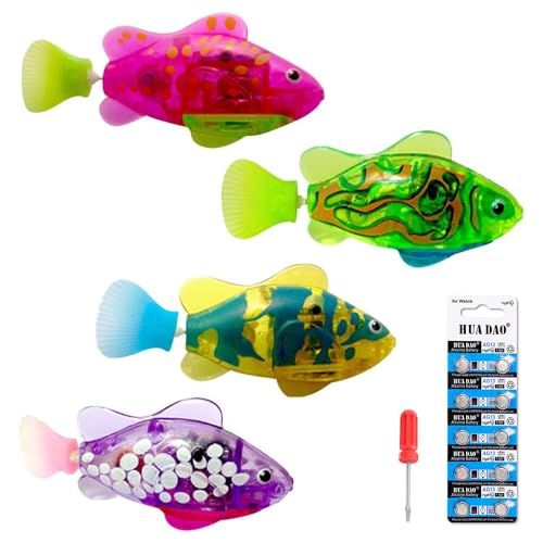 SKIKHN 4 Stück Roboter Fisch, Elektrische Fische mit Leuchtende, Robo Fische für Kinder, Wiederverwendbare Schwimmende Roboterfische mit 10 Batterien LED-Leuchten, Badespielzeug Set für Kinder SKIKHN 4 Stück Roboter Fisch, Elektrische Fische mit Leuchtende, Robo Fische für Kinder, Wiederverwendbare Schwimmende Roboterfische mit 10 Batterien LED-Leuchten, Badespielzeug Set für Kinder von SKIKHN