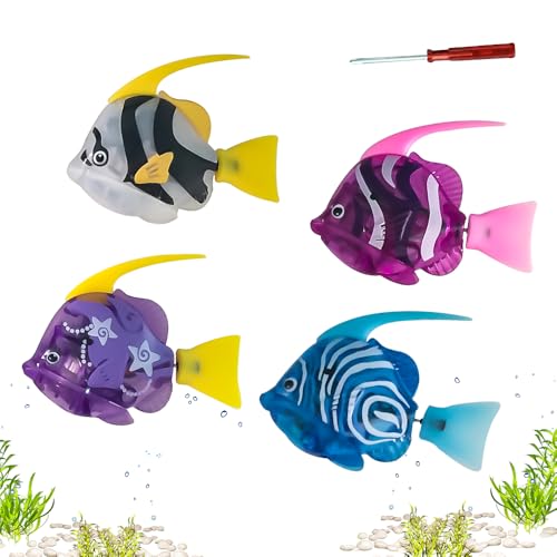 SKIKHN 4 Stück Roboter Fisch, Elektrische Fische mit Leuchtende, Robo Fische für Kinder, Wiederverwendbare Schwimmende Roboterfische mit LED-Leuchten, Badespielzeug Set für Kinder (B) von SKIKHN