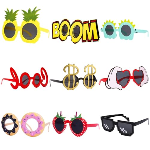 SKIKHN Party Brille, 9 Paar Lustige Sonnenbrille, Lustige Hawaiianische Brillen, Party Sonnenbrille für Strand Thema, Fotoautomaten-Requisiten, Partyzubehör für Kinder, Jugendliche, Erwachsene (A) von SKIKHN