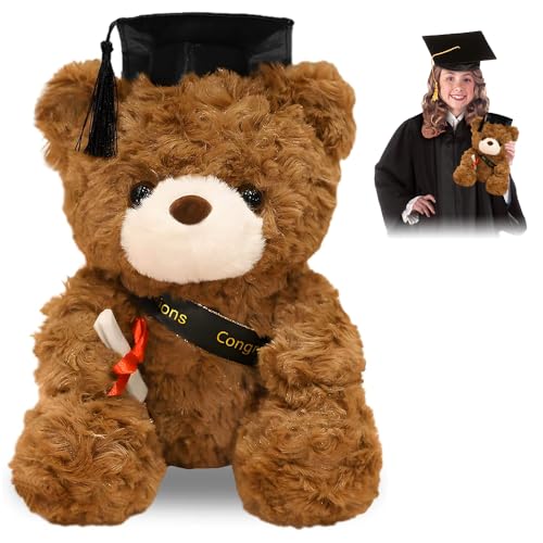 SKIKHN Abschluss Plüschbär Spielzeug,23cm Examensbär,Teddybär Plüschtier mit Diplom und Doktorhut,Plüsch Soft Toys Spielzeug,Graduation Bachelor Geschenk,Geschenke zum Bachelor Abschluss Braun von SKIKHN
