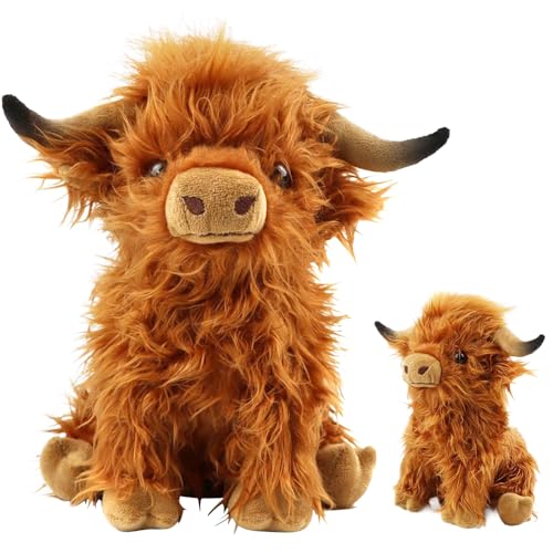 SKIKHN Hochlandrind Braunes Plüschtier,28cm Kuscheltier Hochlandrind,Hochlandkuh Plüschtier,Highland Cow Plush Toy,Hochlandkuh Weichpuppen, Niedliches Plüschtiers Geschenke Für Kinder & Erwachsene von SKIKHN