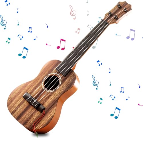 SKIKHN Kindergitarre,Ukulele Kinder,38cm Gitarre Ukulele Kinder Spielzeug,Kinders Musikinstrumente,mit 4 Verstellbaren Seiten für Kleinkinder Anfänger Jungen Mädchen ab 3 4 5 6 7 Jahren Mahagoni Farbe von SKIKHN