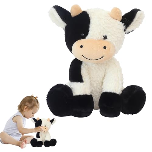 SKIKHN Kuh Kuscheltier, Plüschtier Kuh, Niedliches Kuh Spielzeug, Weiches Stofftier, Schwarz Weiß Kuh Plüschtier, Plüschtier Kuh Kawaii, Sammeln & Kuscheln für Jungen Mädchen (30cm) (Sitzende Kuh) von SKIKHN