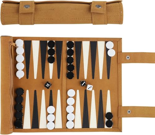SKIKHN Reise-Backgammon-Set, aufrollbares Backgammon-Set mit traditionellem Hellbraun-Design, 38,1 cm, tragbare Qualität, Backgammon-Sets SKIKHN Reise-Backgammon-Set, aufrollbares Backgammon-Set mit traditionellem Hellbraun-Design, 38,1 cm, tragbare Qualität, Backgammon-Sets von SKIKHN