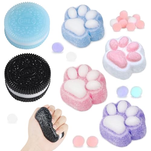 SKIKHN Taba Squishy, Fufu Squishy, 2 Stück Biscuit Stress Relief Toy und 4 x Squishy Spielzeug Mini Katzenpfoten, Squishy Squeeze Spielzeug, Cat Paw Squishy, für Anti Stress und Angst Relief von SKIKHN