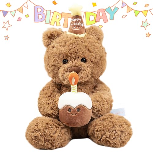 SKIKHN Teddy Plüschtier, 30cm Stofftier Teddy, Teddybär mit Kuchen und Hat, Niedliche Kuscheltier Plüschbär, für Babyparty Deko, Geschenke für Geburtstag, Weihnachten, Valentinstag von SKIKHN
