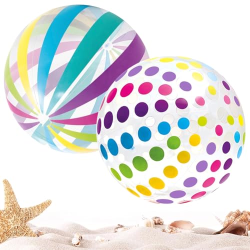 2 Stück Wasserball Aufblasbar, 40cm Bunt Gestreifter WasserbäLle, Wasserball Kinder, Strandball Aufblasbar, Aufblasbarer Ball, Strandball Kinder und Erwachsene Sommer-Pool-Party-Spielzeug von SKIPTHYBER