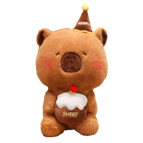 Capybara Plüschtier 23 cm Cartoon Kuscheltier Plüsch Capybara mit Kuchen und Hat Kuscheltier,Capybara Kissen Home Deko Geschenk Geburtstags Geschenk für Kinder von SKIPTHYBER