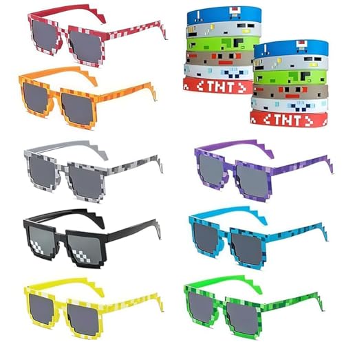 SKIPTHYBER 8 Stück Pixel Sonnenbrille Bunt, Mosaik Thug Life Brille und 12 Spiel Pixel Silikon Armband für Minecraft Geburtstagsdeko, Themenpartys,Konzerte,Festivals (20 Stück) SKIPTHYBER 8 Stück Pixel Sonnenbrille Bunt, Mosaik Thug Life Brille und 12 Spiel Pixel Silikon Armband für Minecraft Geburtstagsdeko, Themenpartys,Konzerte,Festivals (20 Stück) von SKIPTHYBER